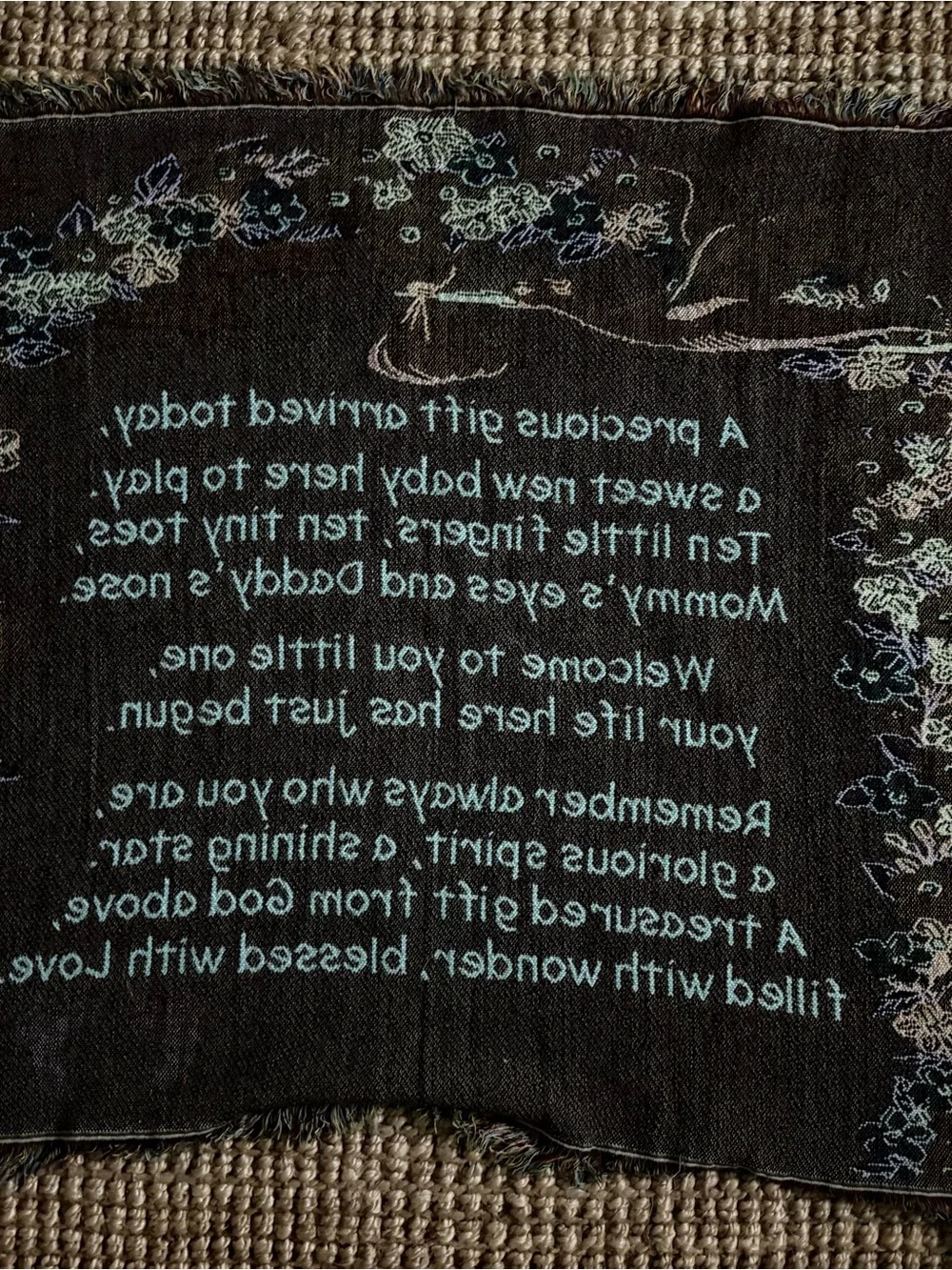 Welcome New Baby Woven Tapestry Throw Blanket with Stork and Poem